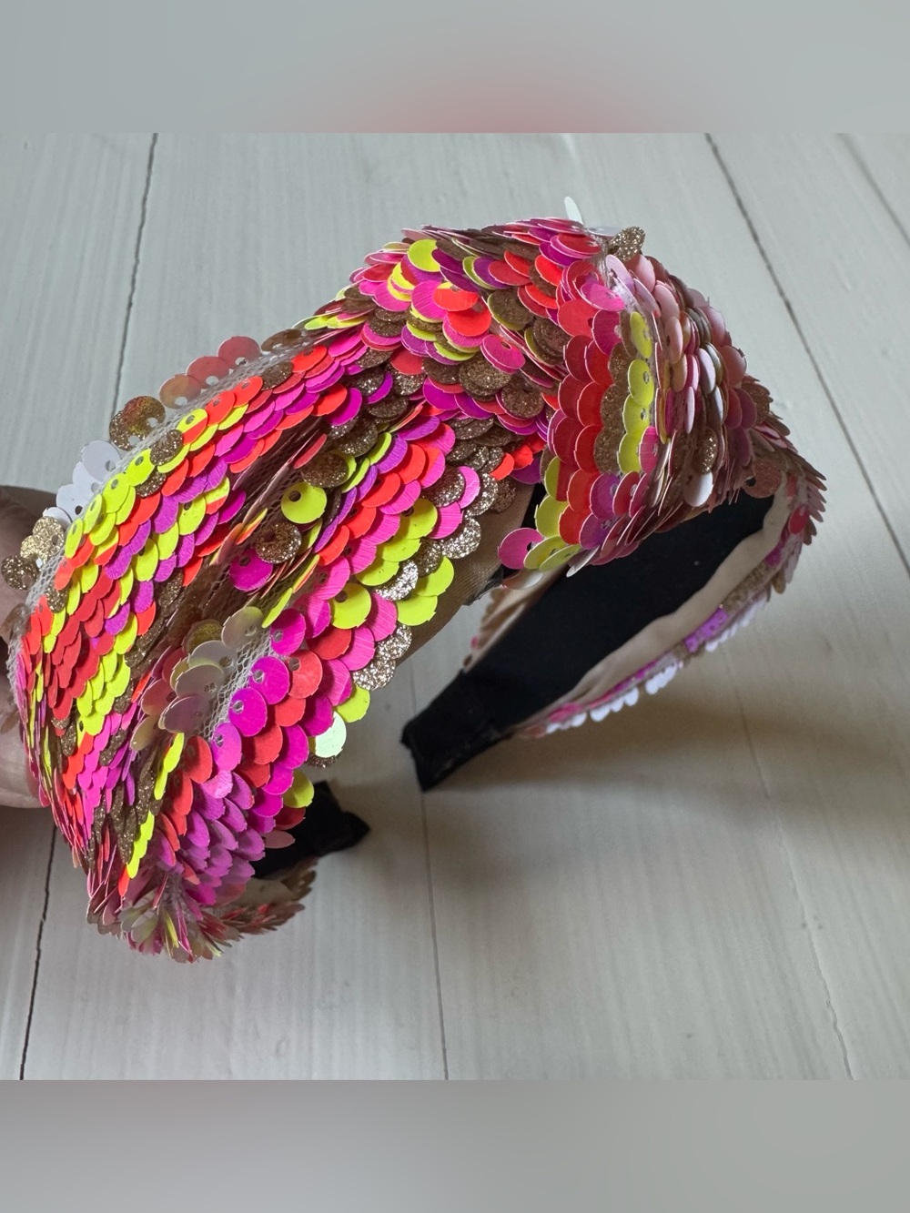 ✨ Boutique Neon Sequin Knotted Headband Pink Gold Lime Statement Girls Women
